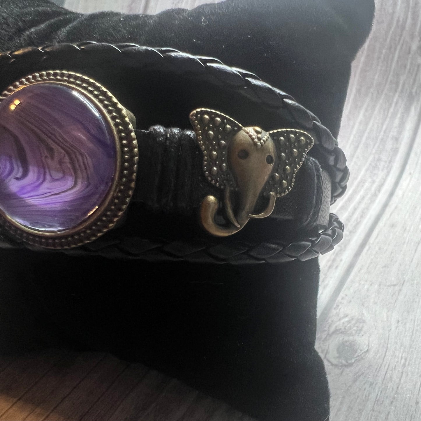 Elephant Spirit Handmade Braided Leather Bracelet with Elephant Charms and Fluid Art Pendant – Bohemian Jewelry for Men & Women