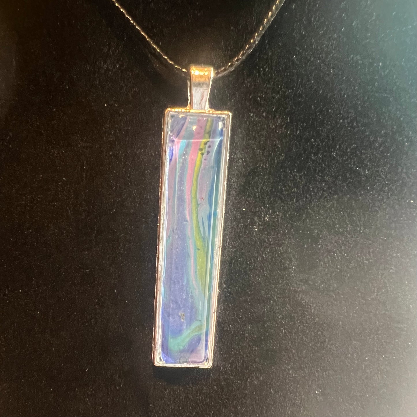 Handmade Acrylic Paint Skin Necklace - 24" Pendant Necklace with Unique Fluid Art Design