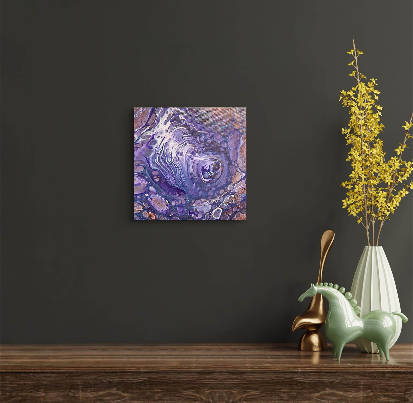 Cosmic Whirlpool – 8x8 Acrylic Pour Painting on Gallery Wrapped Canvas – Unique Abstract Fluid Art