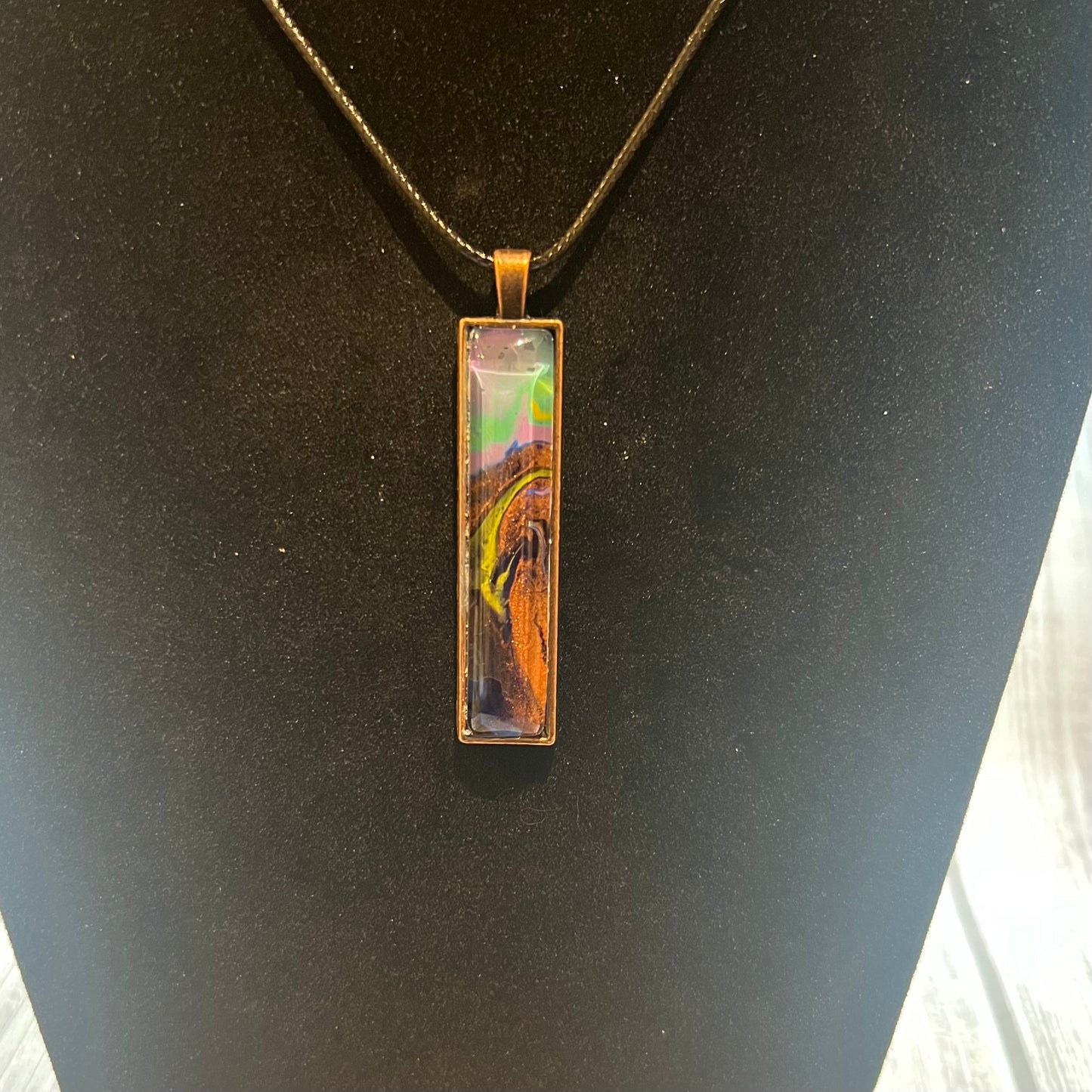 Handmade Acrylic Paint Skin Necklace - 24" Pendant Necklace with Unique Fluid Art Design