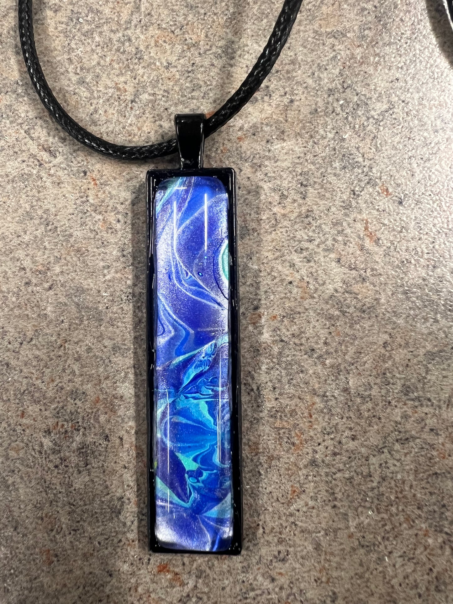 Handmade Acrylic Paint Skin Necklace - 24" Pendant Necklace with Unique Fluid Art Design