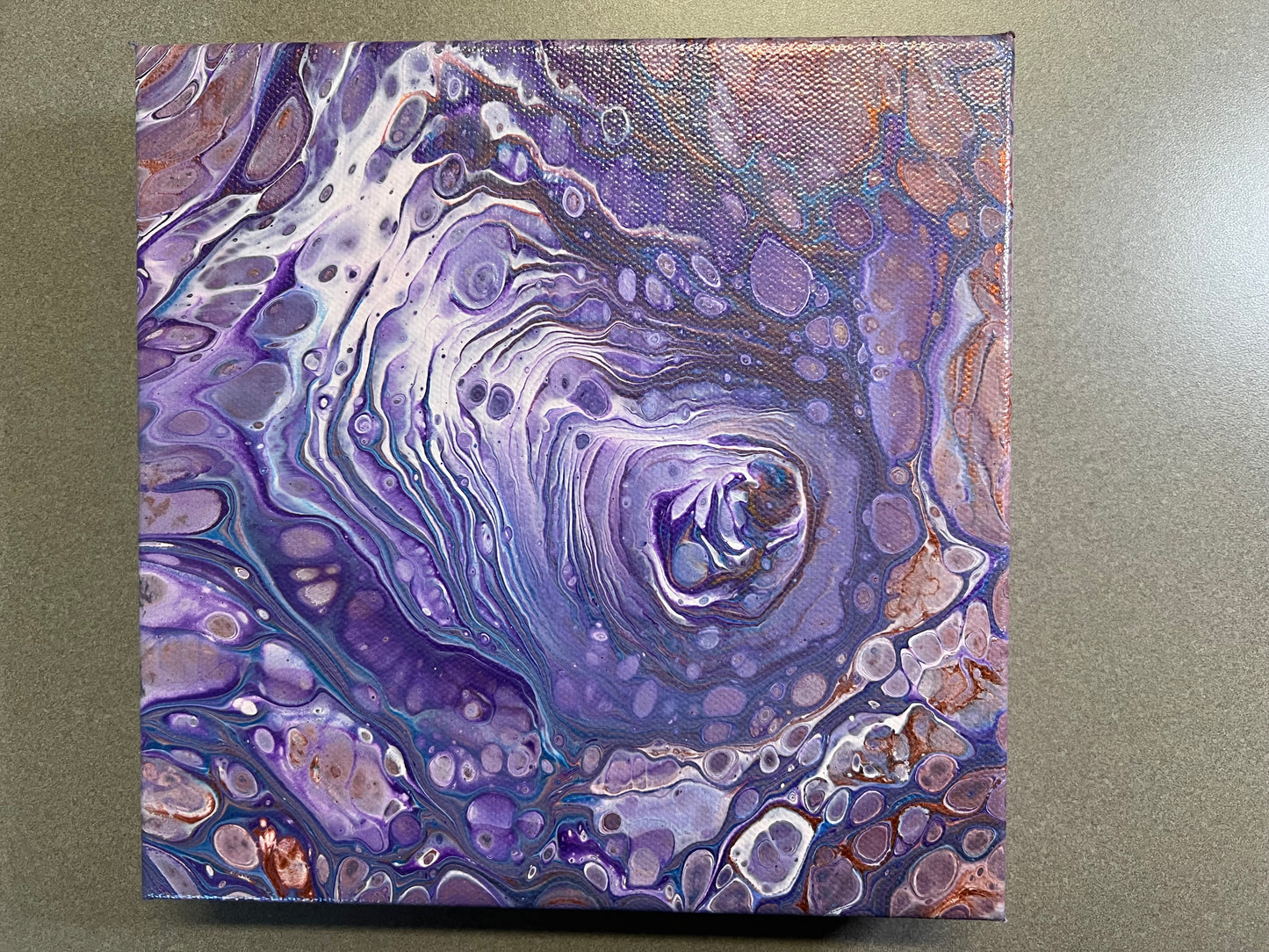Cosmic Whirlpool – 8x8 Acrylic Pour Painting on Gallery Wrapped Canvas – Unique Abstract Fluid Art