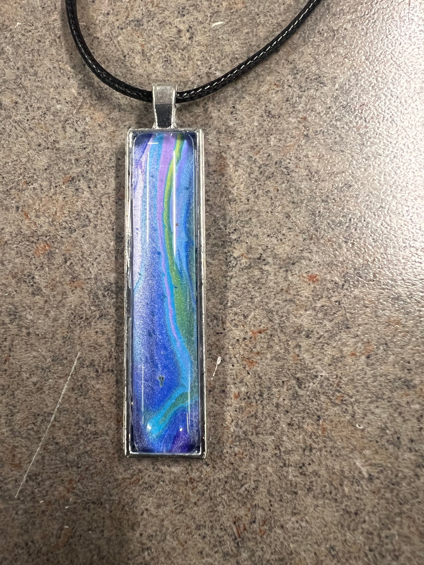 Handmade Acrylic Paint Skin Necklace - 24" Pendant Necklace with Unique Fluid Art Design