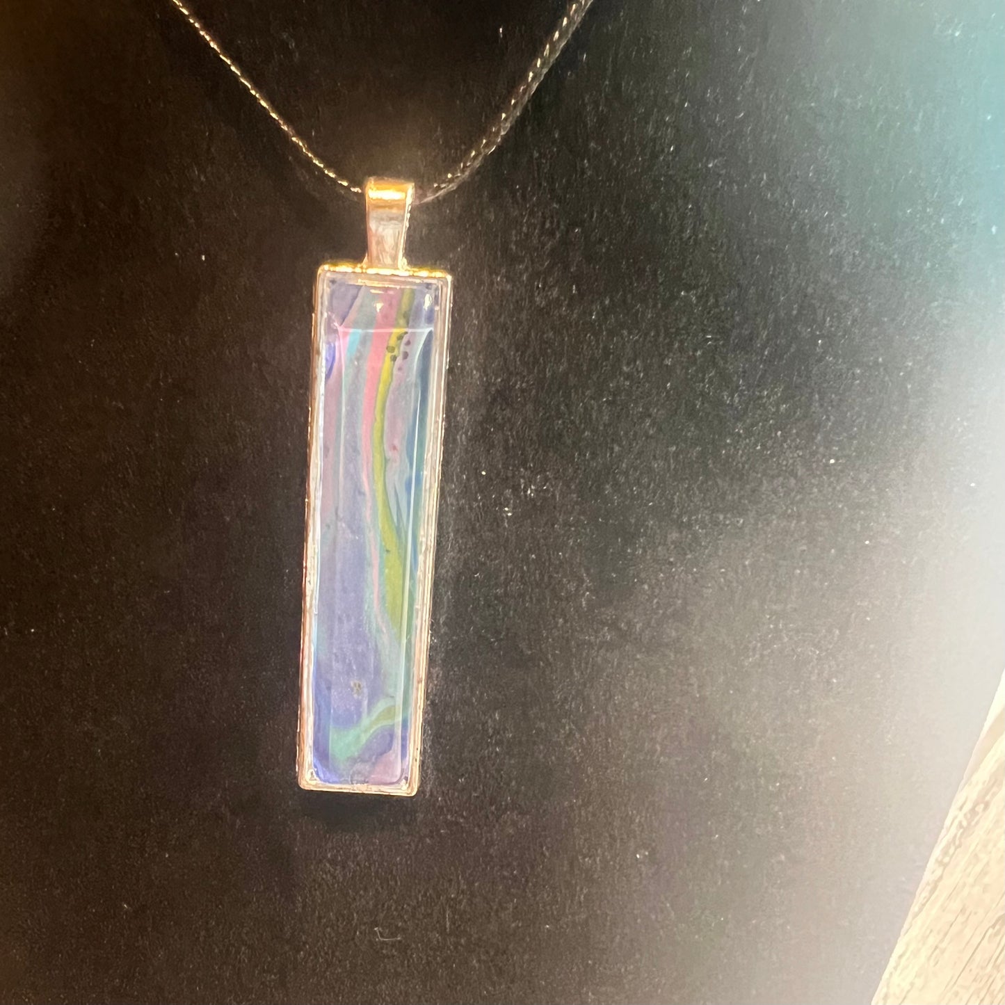Handmade Acrylic Paint Skin Necklace - 24" Pendant Necklace with Unique Fluid Art Design