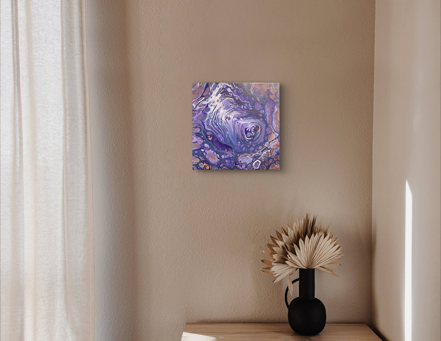 Cosmic Whirlpool – 8x8 Acrylic Pour Painting on Gallery Wrapped Canvas – Unique Abstract Fluid Art