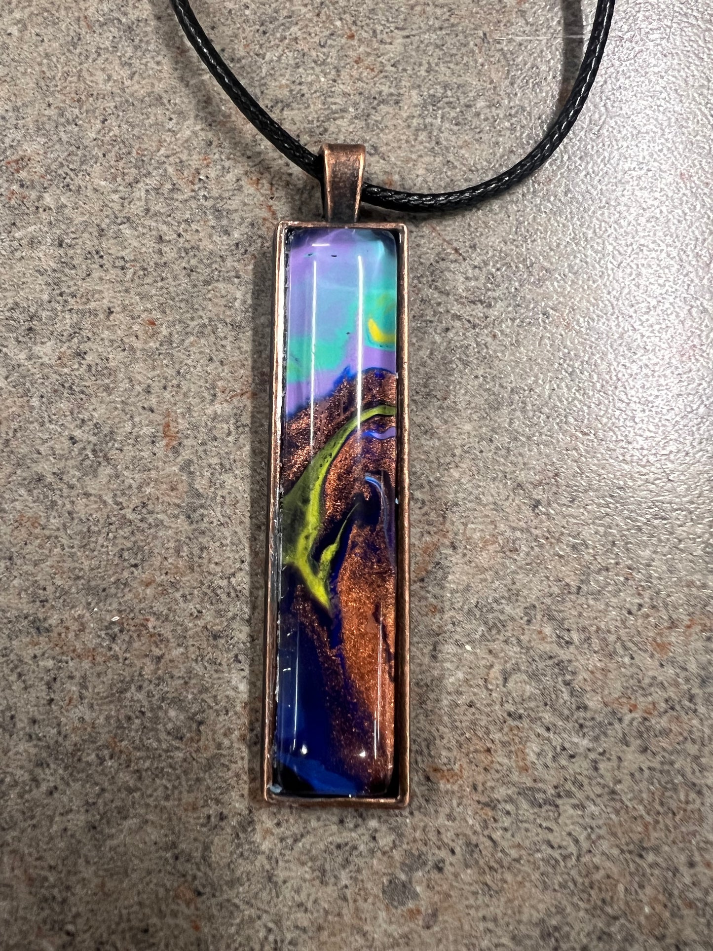 Handmade Acrylic Paint Skin Necklace - 24" Pendant Necklace with Unique Fluid Art Design