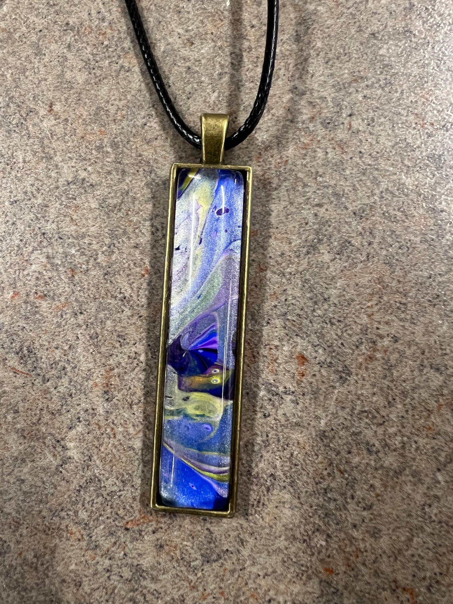 Handmade Acrylic Paint Skin Necklace - 24" Pendant Necklace with Unique Fluid Art Design