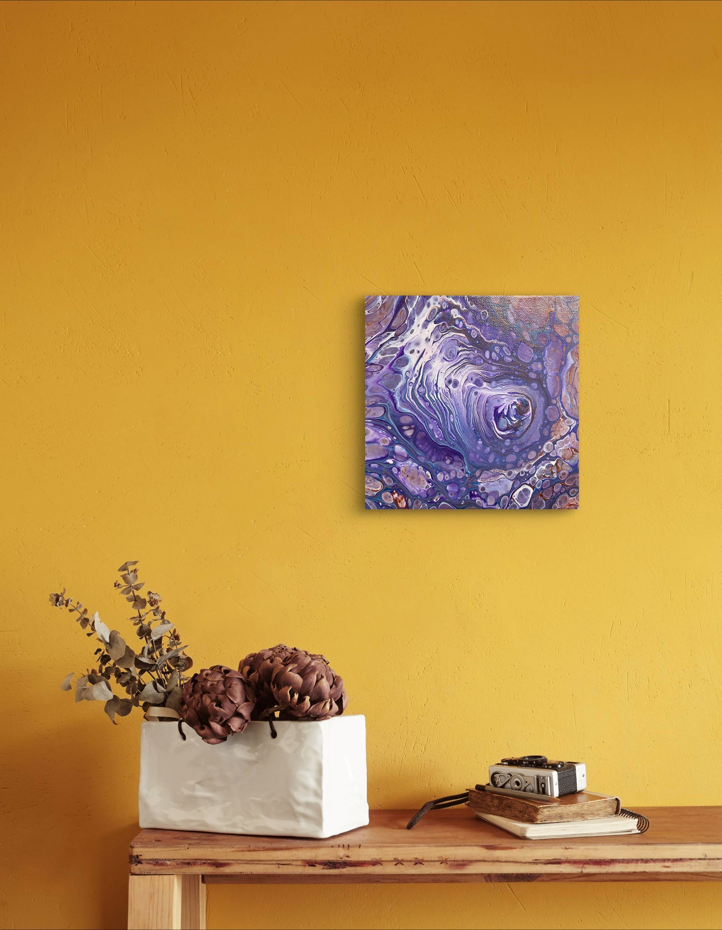 Cosmic Whirlpool – 8x8 Acrylic Pour Painting on Gallery Wrapped Canvas – Unique Abstract Fluid Art