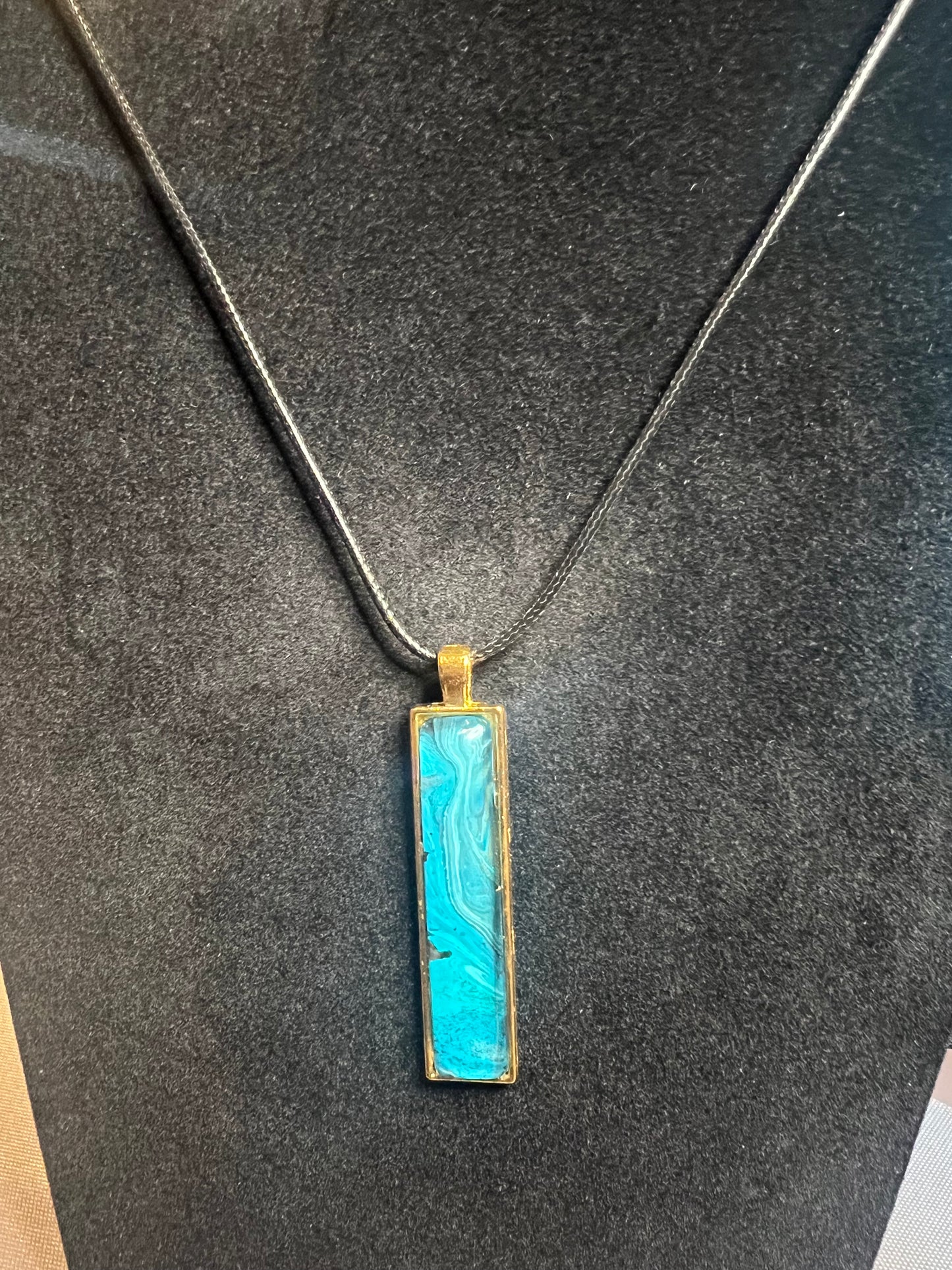 Handmade Acrylic Paint Skin Necklace - 24" Pendant Necklace with Unique Fluid Art Design