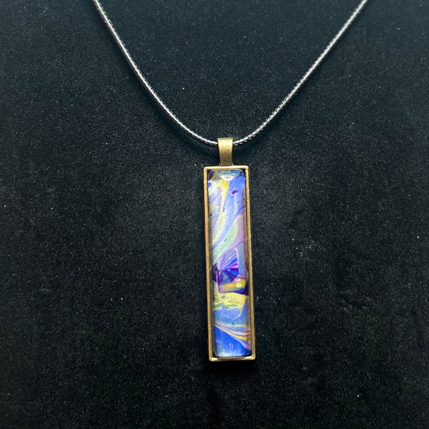 Handmade Acrylic Paint Skin Necklace - 24" Pendant Necklace with Unique Fluid Art Design