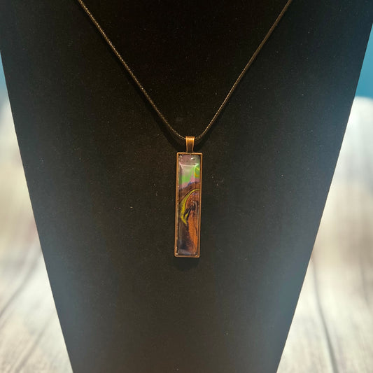 Handmade Acrylic Paint Skin Necklace - 24" Pendant Necklace with Unique Fluid Art Design