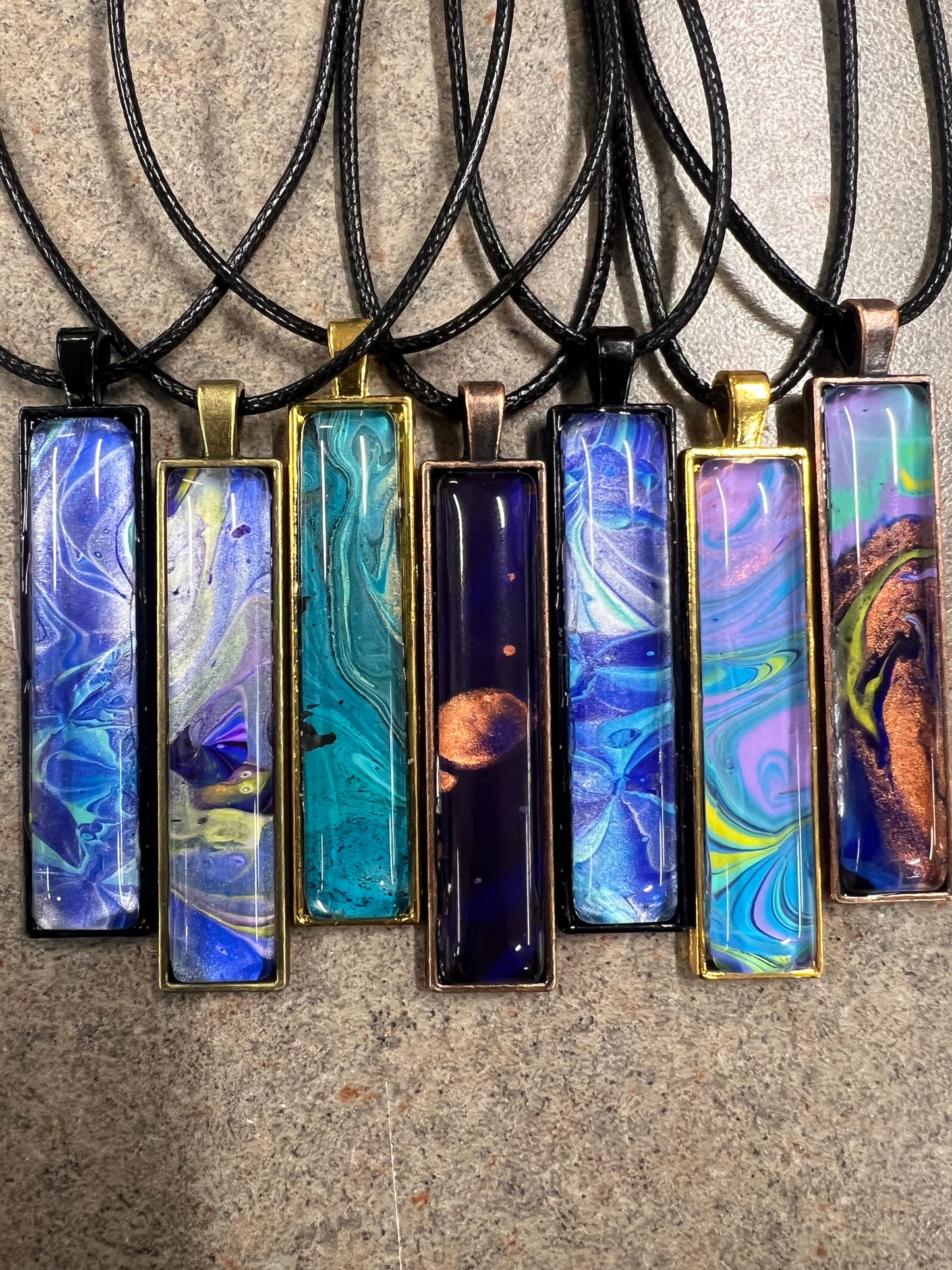 Handmade Acrylic Paint Skin Necklace - 24" Pendant Necklace with Unique Fluid Art Design