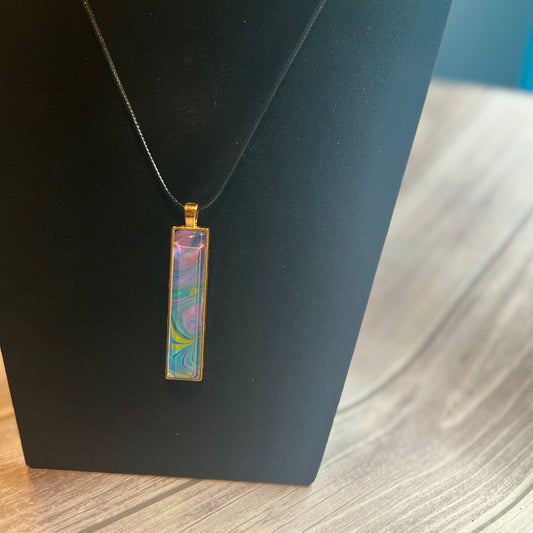 Handmade Acrylic Paint Skin Necklace - 24" Pendant Necklace with Unique Fluid Art Design