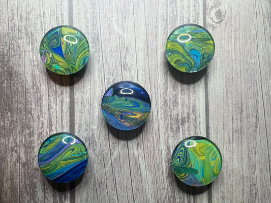 Handmade 18mm Glass Cabochon Magnets Set of 5 Acrylic Pour Art Skins Unique Fridge Decor Locket Accessories Office Magnets Gift Set