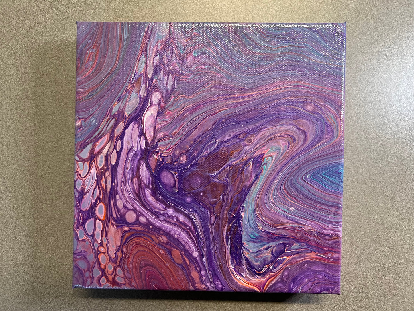 Lavender Dreamscape – 8x8 Acrylic Pour Painting on Gallery Wrapped Canvas – Unique Abstract Fluid Art