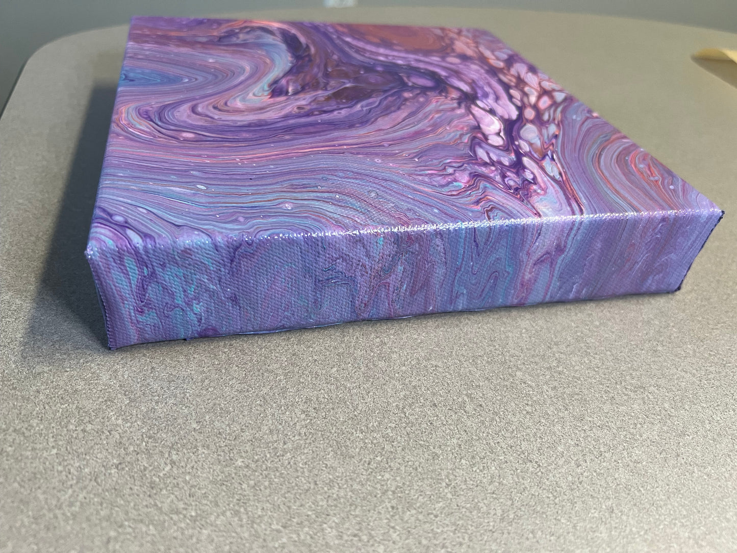 Lavender Dreamscape – 8x8 Acrylic Pour Painting on Gallery Wrapped Canvas – Unique Abstract Fluid Art