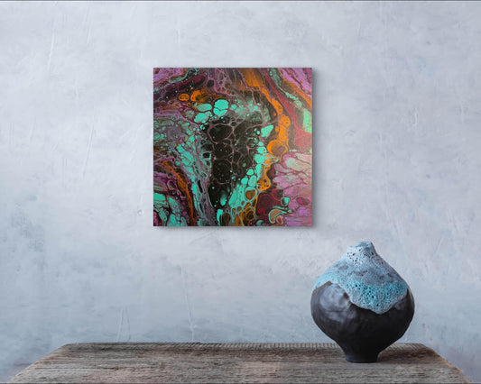 Handmade Acrylic Pour Painting Small Colorful Abstract Canvas Unique Gift for Art Lover Original Home Apartment Décor Affordable Wall Art