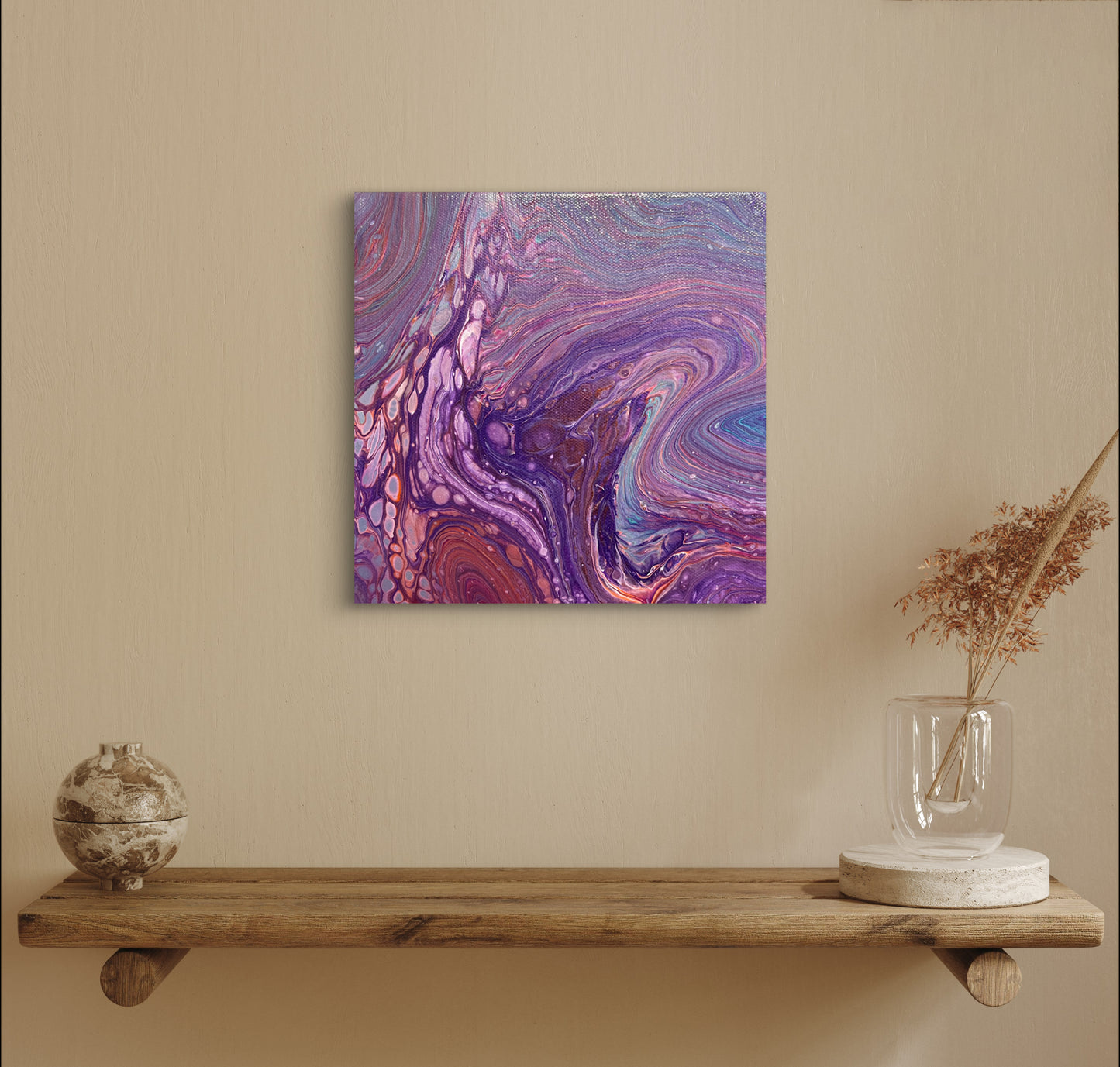 Lavender Dreamscape – 8x8 Acrylic Pour Painting on Gallery Wrapped Canvas – Unique Abstract Fluid Art