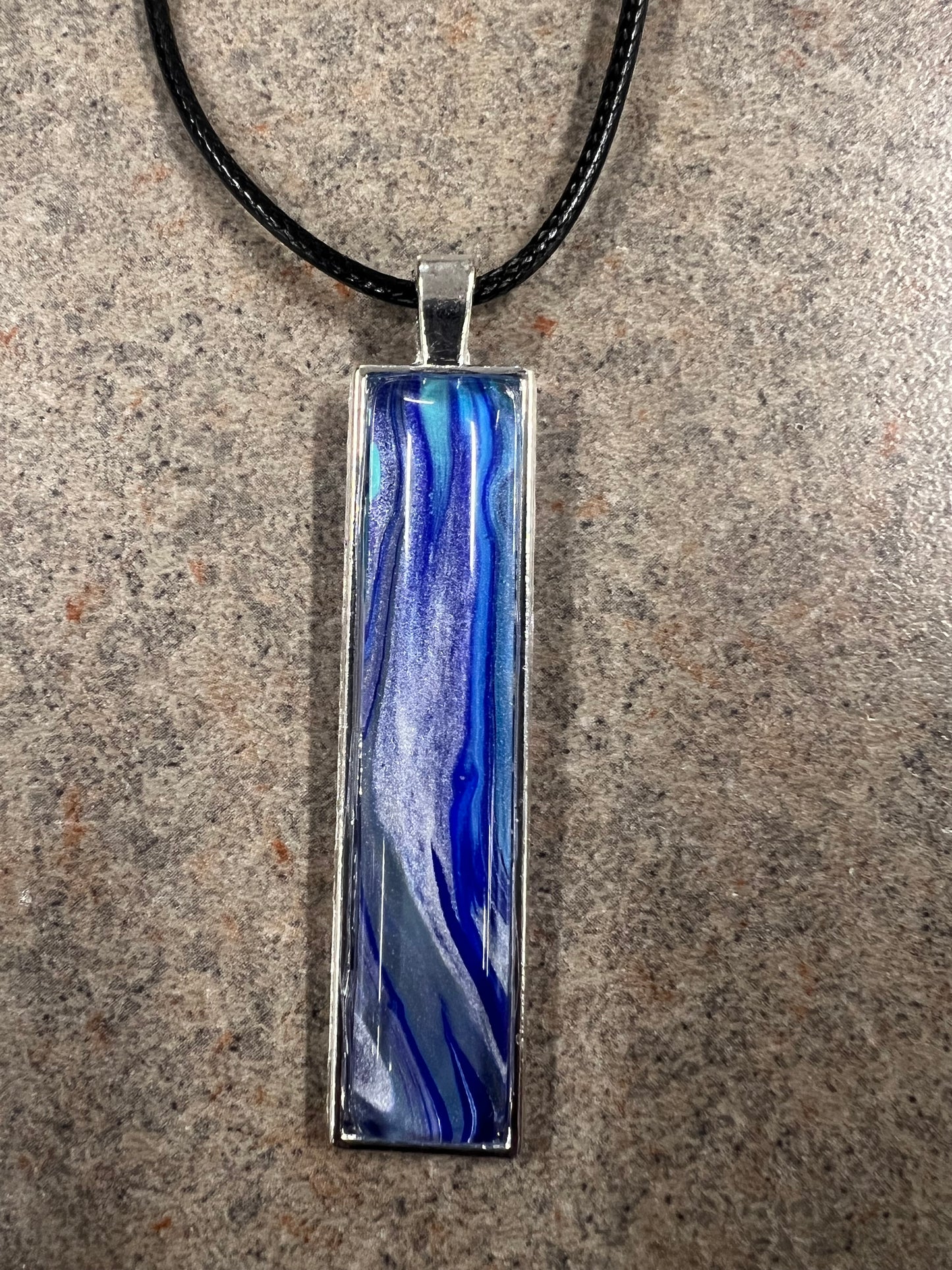 Handmade Acrylic Paint Skin Necklace - 24" Pendant Necklace with Unique Fluid Art Design