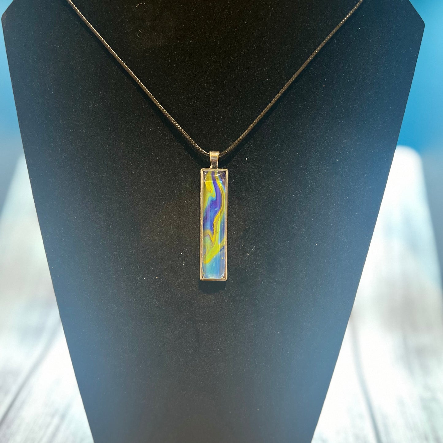 Handmade Acrylic Paint Skin Necklace - 24" Pendant Necklace with Unique Fluid Art Design