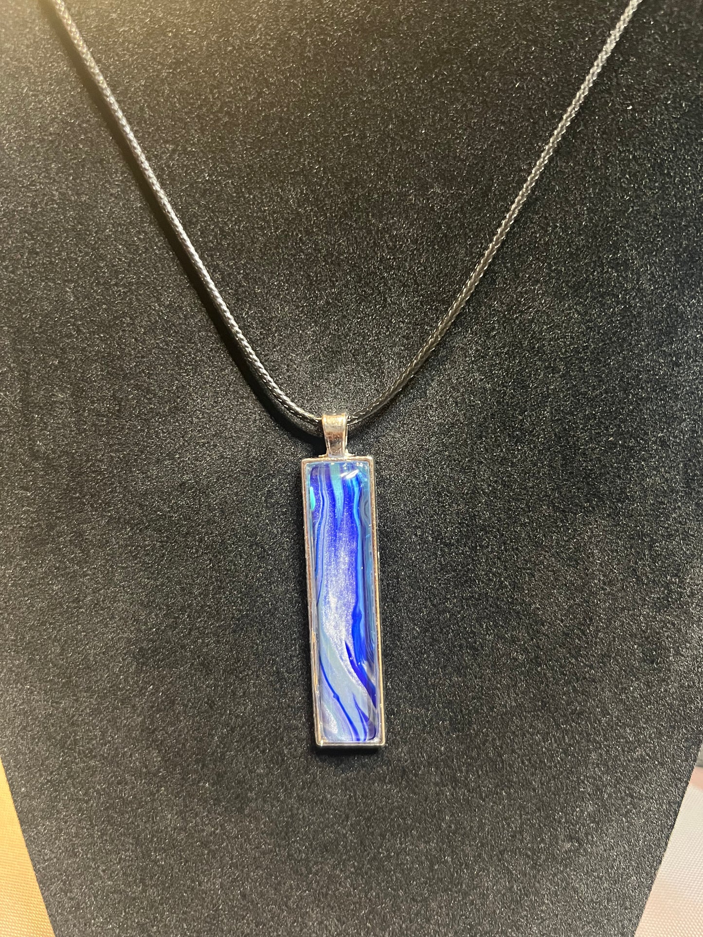 Handmade Acrylic Paint Skin Necklace - 24" Pendant Necklace with Unique Fluid Art Design