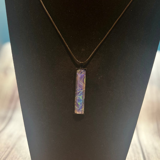 Handmade Acrylic Paint Skin Necklace - 24" Pendant Necklace with Unique Fluid Art Design