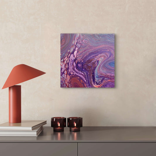 Lavender Dreamscape – 8x8 Acrylic Pour Painting on Gallery Wrapped Canvas – Unique Abstract Fluid Art