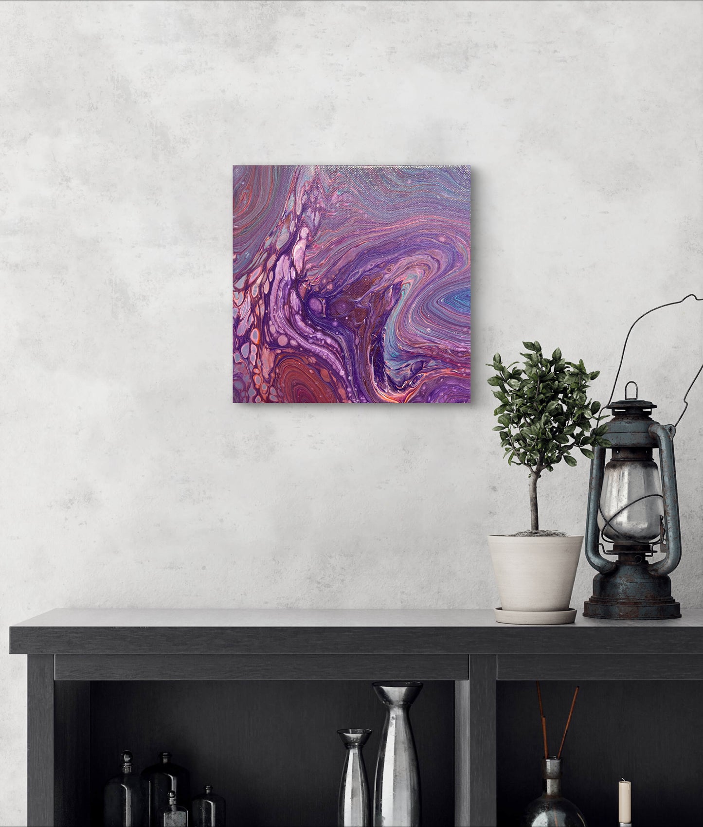 Lavender Dreamscape – 8x8 Acrylic Pour Painting on Gallery Wrapped Canvas – Unique Abstract Fluid Art