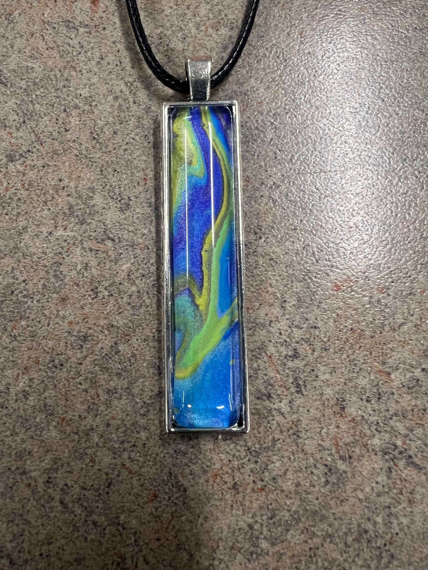 Handmade Acrylic Paint Skin Necklace - 24" Pendant Necklace with Unique Fluid Art Design