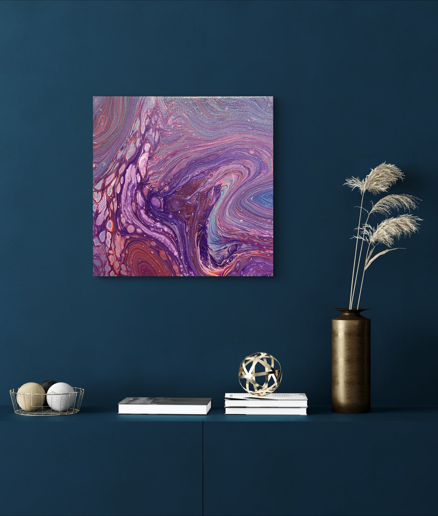 Lavender Dreamscape – 8x8 Acrylic Pour Painting on Gallery Wrapped Canvas – Unique Abstract Fluid Art