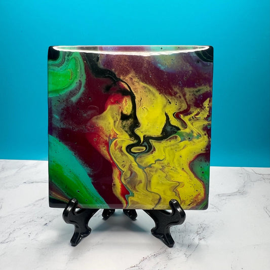 Handmade Acrylic Pour Coasters Set of 4 – “Jewel Tones Reverie” | Vibrant Art Coasters with Easels | Unique Ceramic Coasters for Home Decor